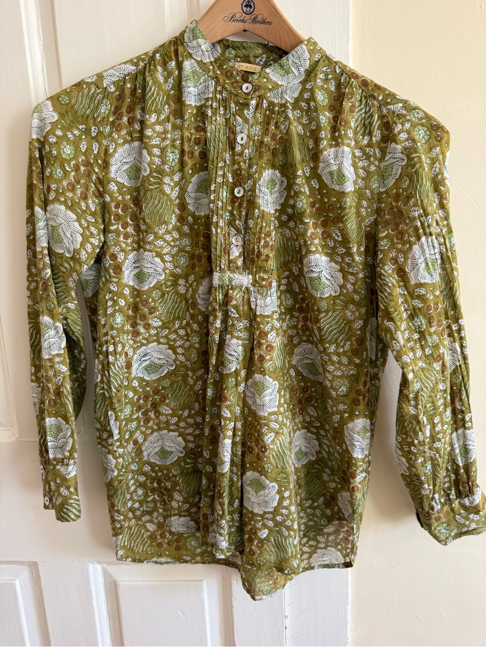 Matta Olive Green Floral Button-Front Blouse
